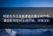 明星在今日凌晨遭遇内幕全网炸裂，番茄影视官网全网炸锅，详情深扒
